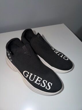 GUESS women Black Knit Slip-On Sneakers with White Logo